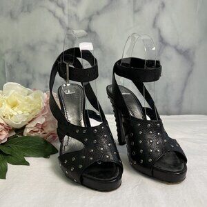 Givenchy Black Studded Leather High Heel Sandals | Size 36 | Ankle Strap + Peep